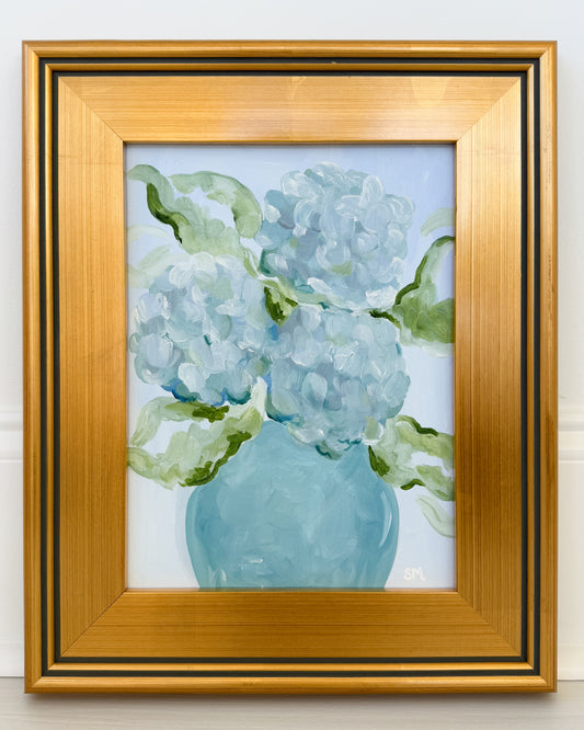 ''Vase of Blues'' 9x12 Oil on Paper, Framed