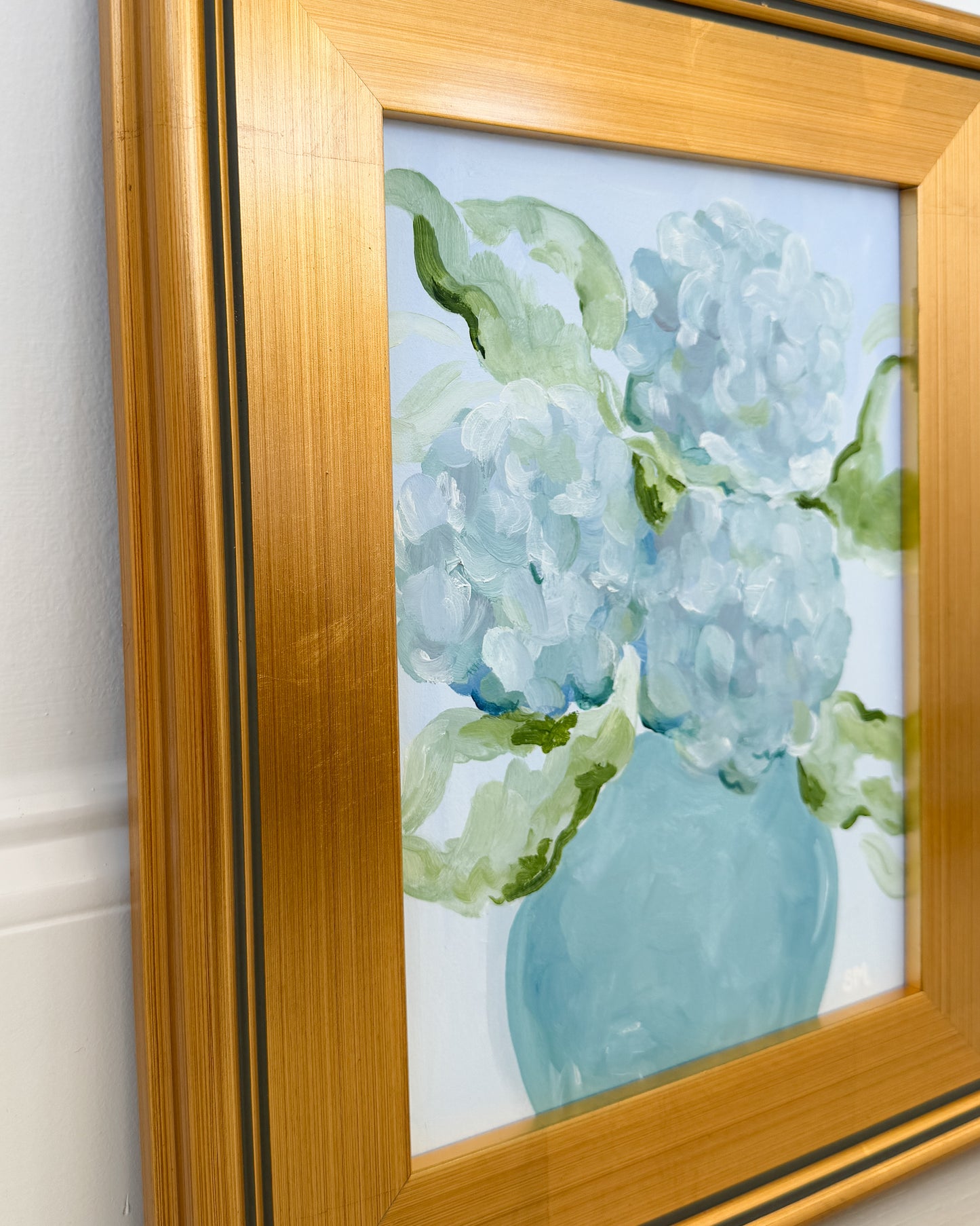 ''Vase of Blues'' 9x12 Oil on Paper, Framed