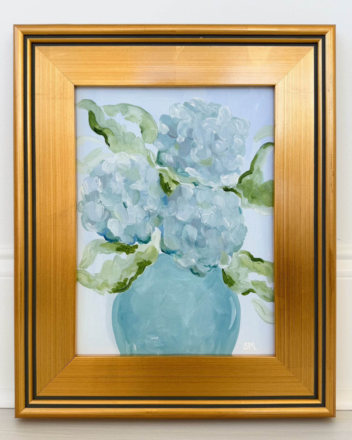 ''Vase of Blues'' 9x12 Oil on Paper, Framed